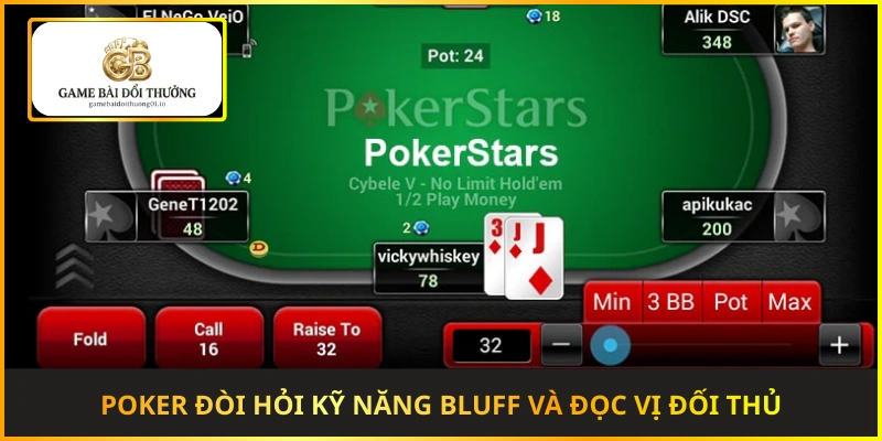Poker đổi thưởng đòi hỏi kỹ năng bluff và đọc vị đối thủ